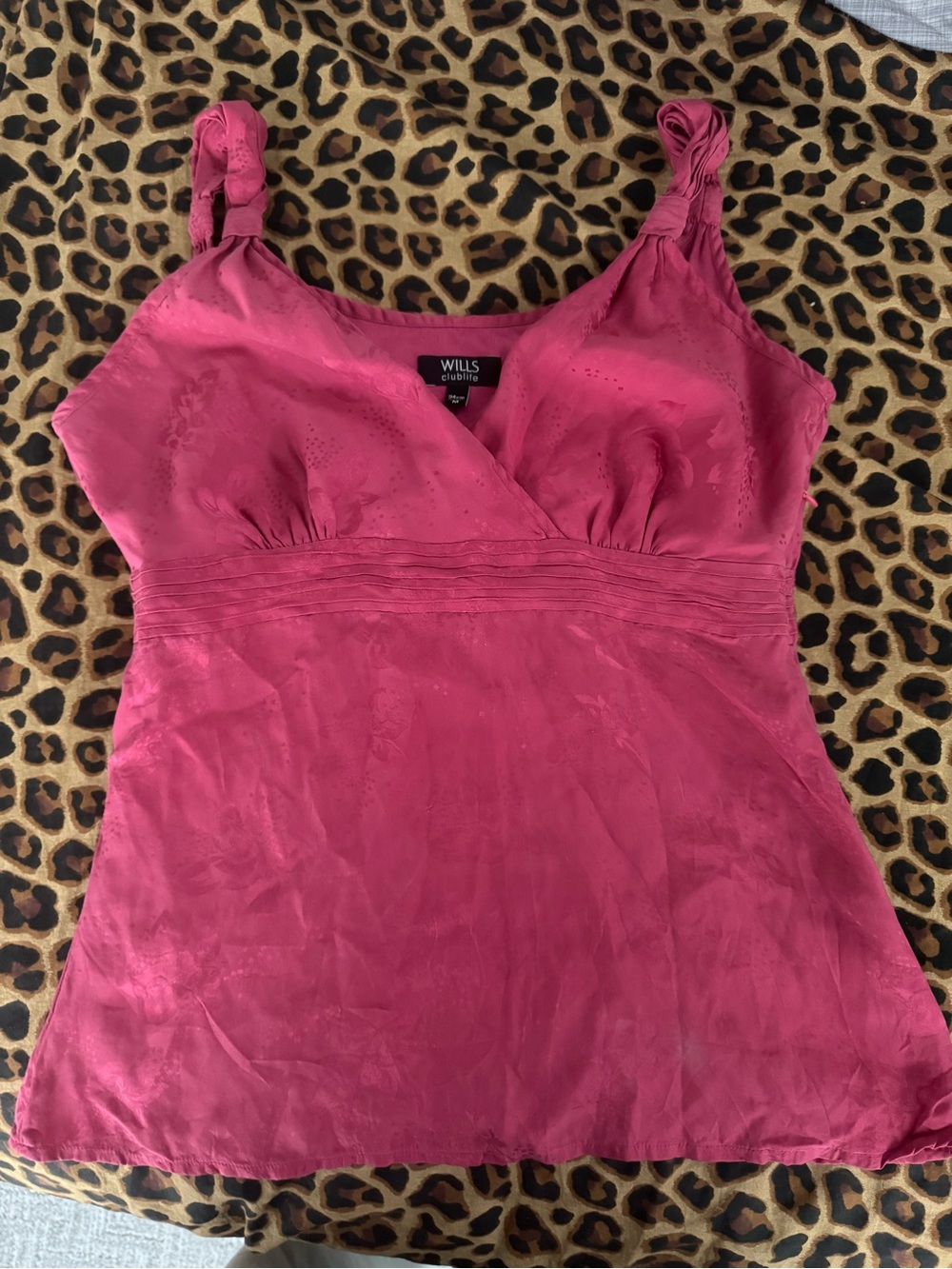 Wills lifestyle Pink Knotted Strap V-Neck Blouse